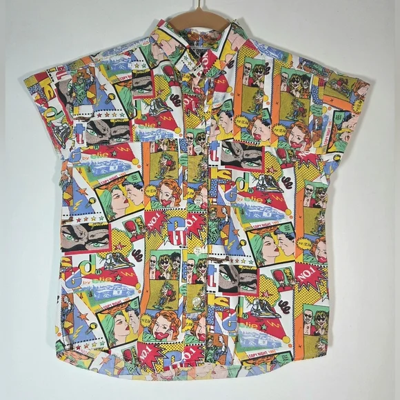 VINTAGE GET USED BY ELIE COMIC BUTTON DOWN SHIRT. - Picture 1 of 4